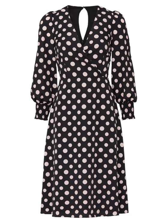 1901 Dresses & Skirts - NWT 1901 Nordstrom Polka Dot Faux Wrap Midi Dress Smocked Cuff Long Sleeve 10